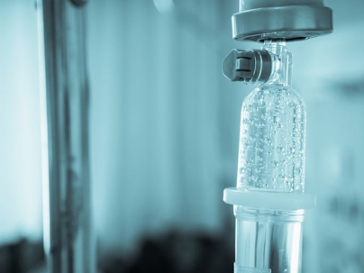 Medical drip with IV ketamine being administered.