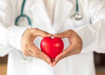 Physician holding a heart model to highlight urgent heart health awareness.