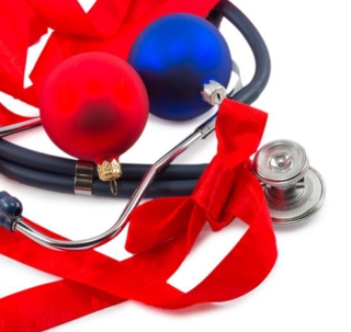 Stethoscope intertwined with Christmas decorations